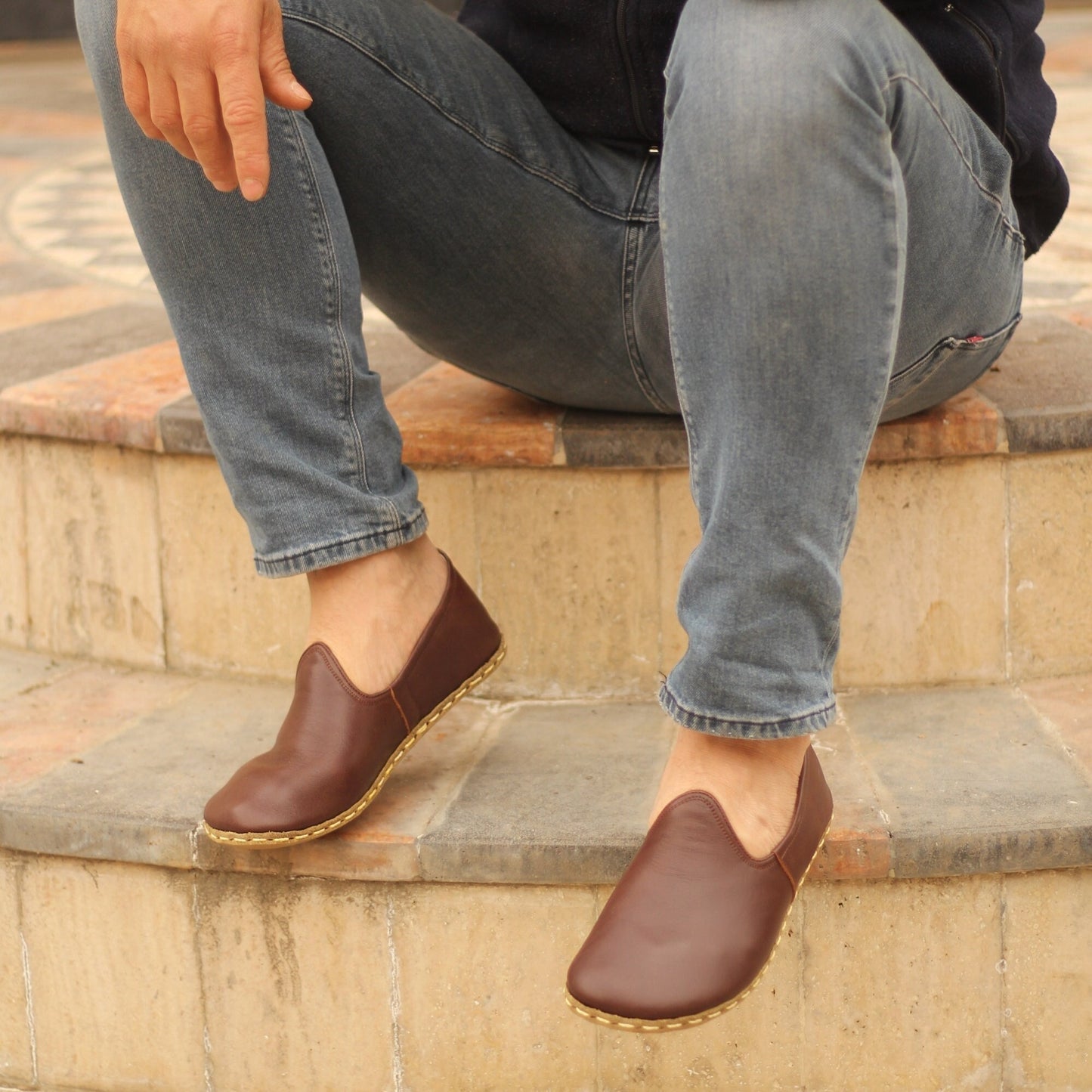 Men Barefoot, Handmade, New Brown Leather