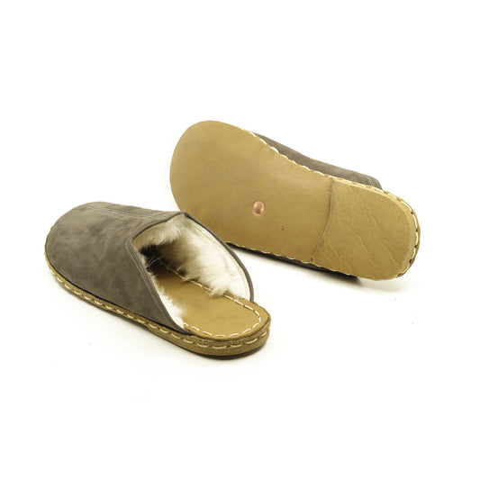 Sheepskin Gray Women's Slippers-Nefes Shoes