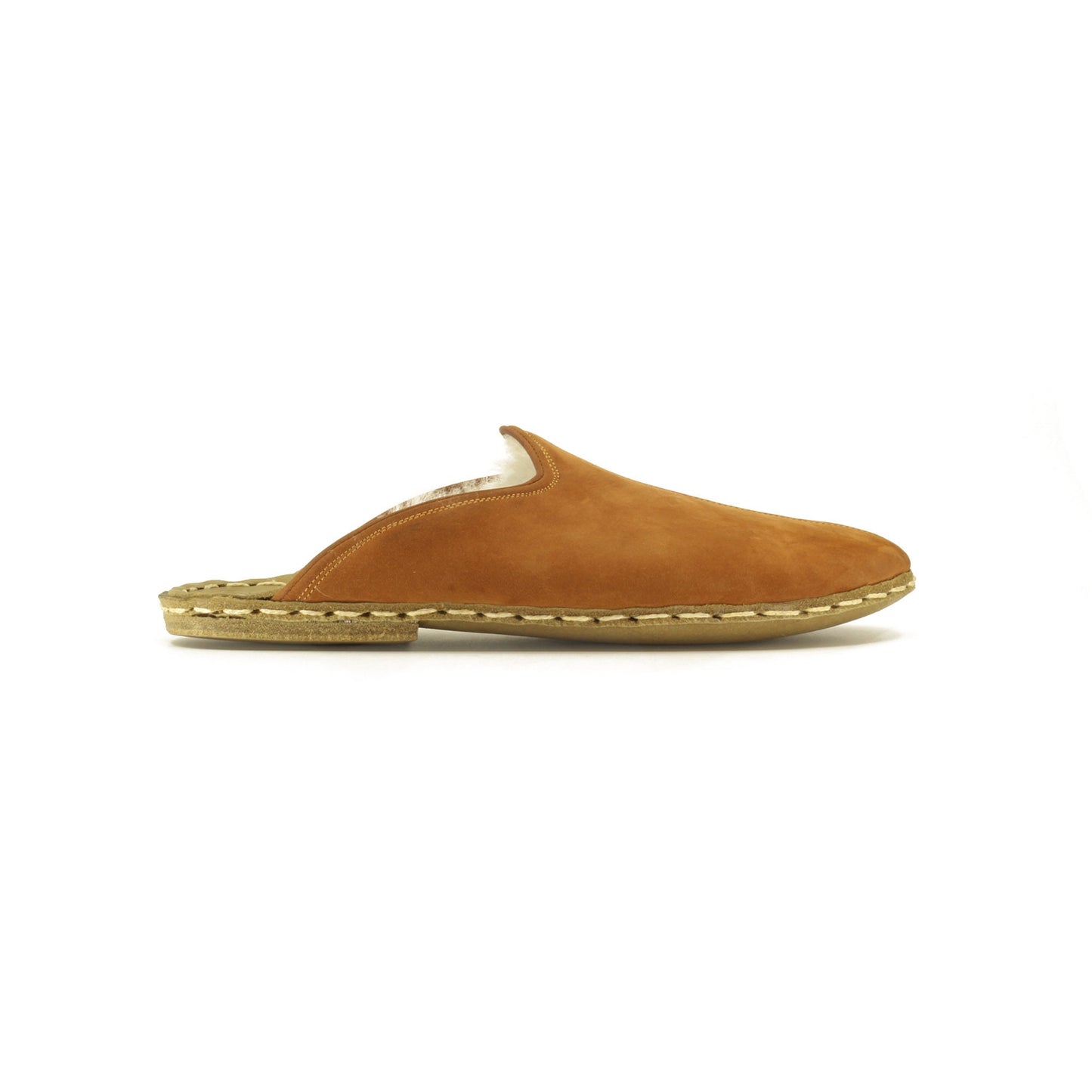 Orange Nubuk Leather Fur Slippers For Women - Nefes Shoes