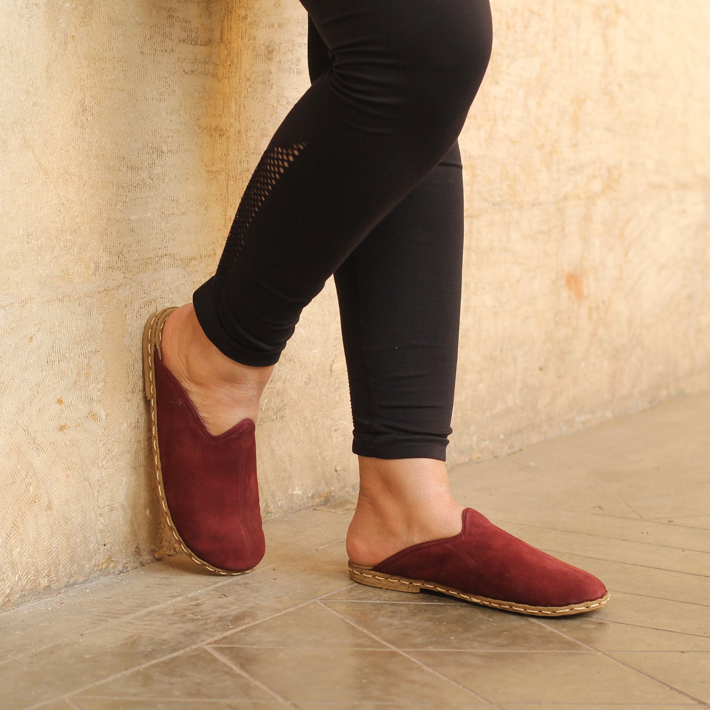 Sheepskin slippers - Winter Slippers - Barefoot Slipper - Close Toed Slippers - Claret Red Nubuck Leather - Copper Rivet - For Women