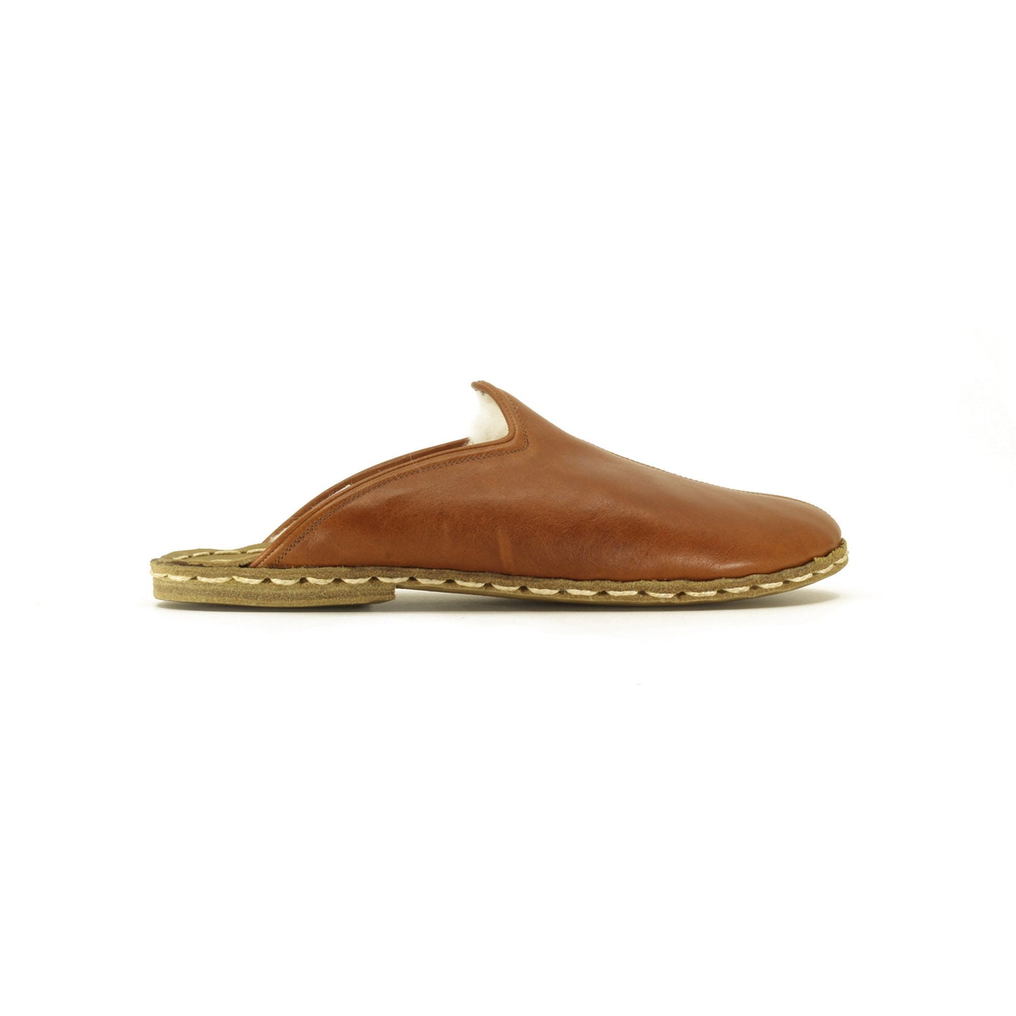Sheepskin slippers - Winter Slippers - Barefoot Slipper - Close Toed Slippers - Antique Brown Leather - Copper Rivet - For Women