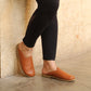 Sheepskin slippers - Winter Slippers - Barefoot Slipper - Close Toed Slippers - Flat Brown Leather - Copper Rivet - For Women