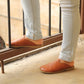 Barefoot - Close Toed Slippers - Flat Brown Leather - Winter Slippers - Copper Rivet - For Women