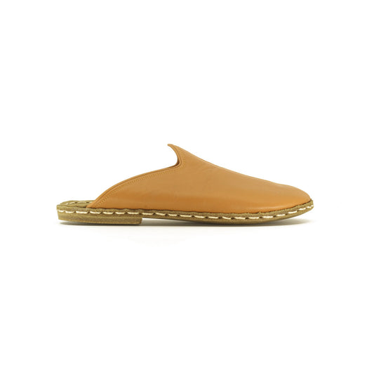 Closed Toe Leather Women's Slippers Light Brown