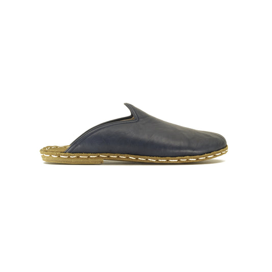 Closed Toe Leather Women's Slippers Navy Blue