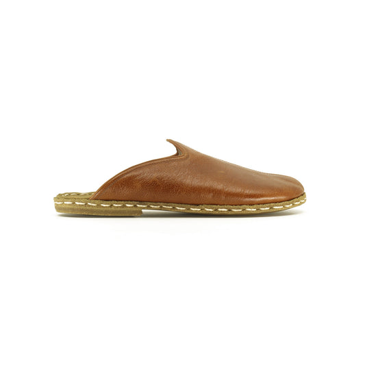 Closed Toe Leather Men's Slippers Brown-Nefes Shoes