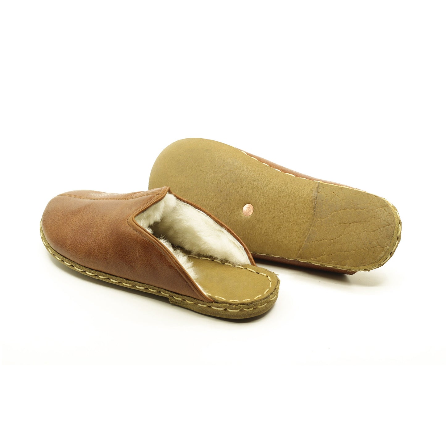 men's slippers fur fuzzy leather outdoor or indoor spring summer slipper nubuc brown- nefesshoes