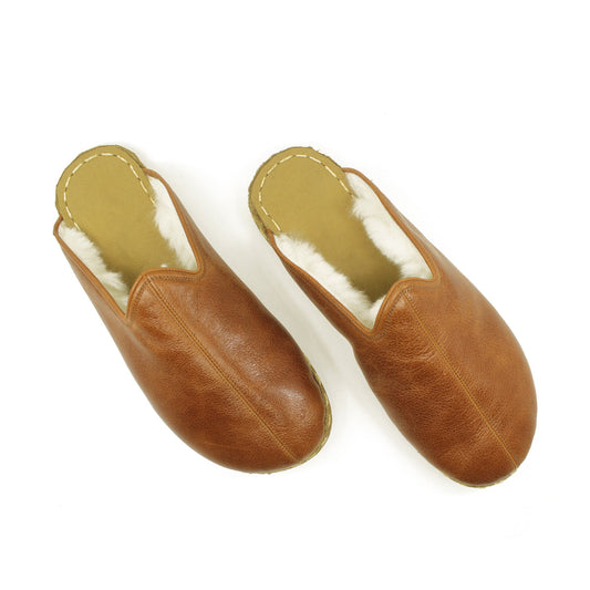 Nubuc Brown Summer Slippers "Fur Fuzzy Leather"