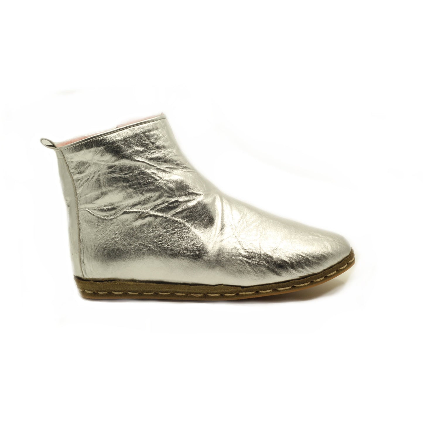 Women's Boot, Real Tuscan Fur Inside, All Leather, Shine Silver