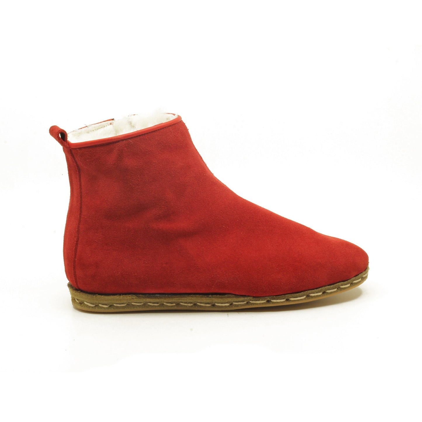 Women's Boot, Real Tuscan Fur Inside, All Leather, Red