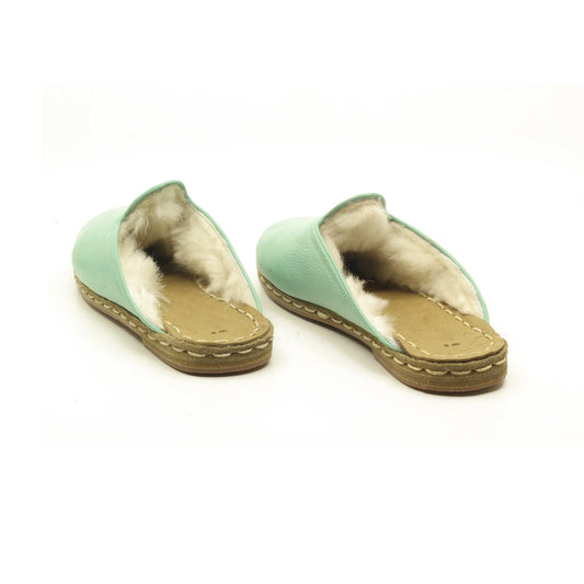 Winter Sheepskin Slippers Turquoise Women's-Nefes Shoes