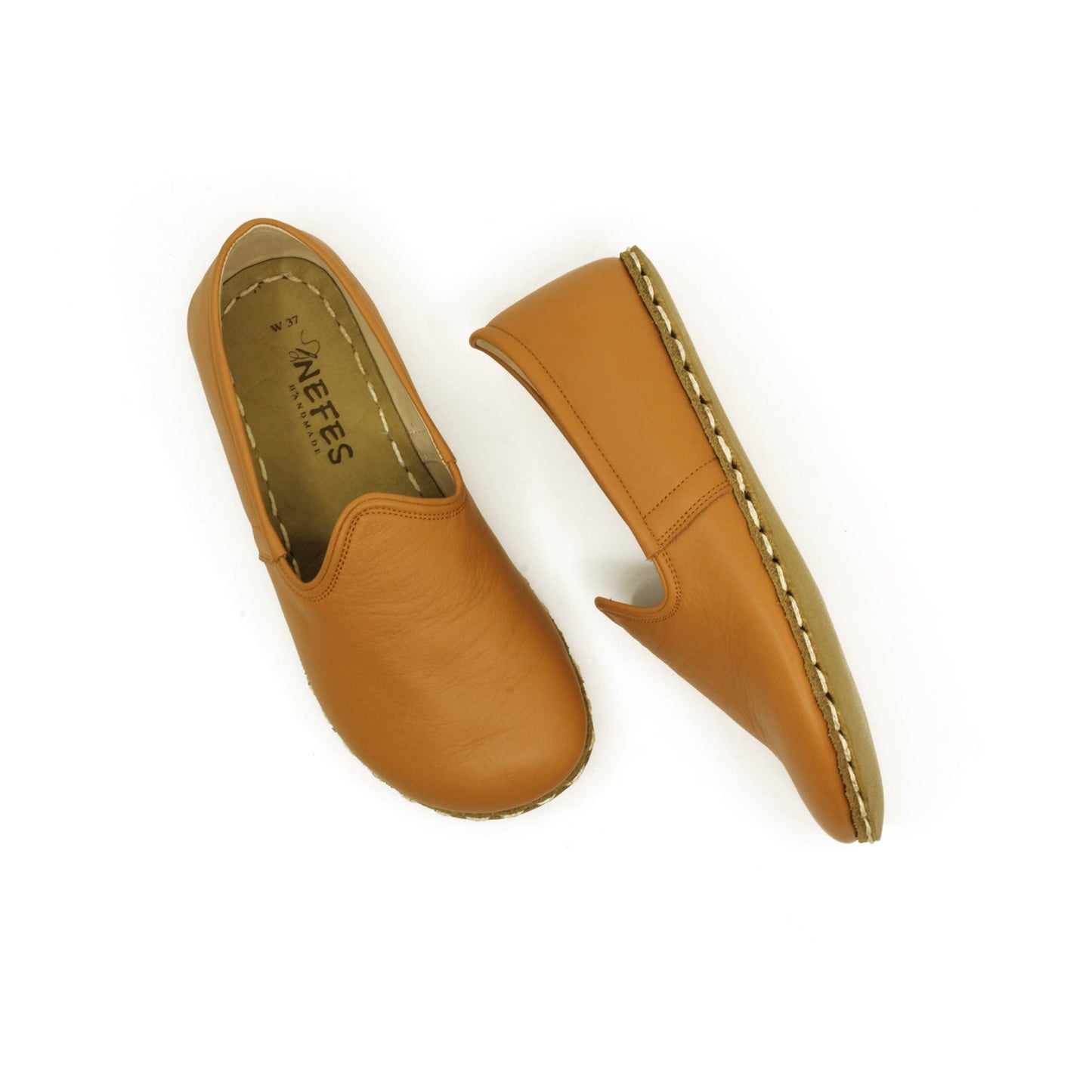 Turkish Yemeni-Style Orange Flat Leather Women's Barefoot Shoes - Cute and Flexible Loafers for Everyday Wear