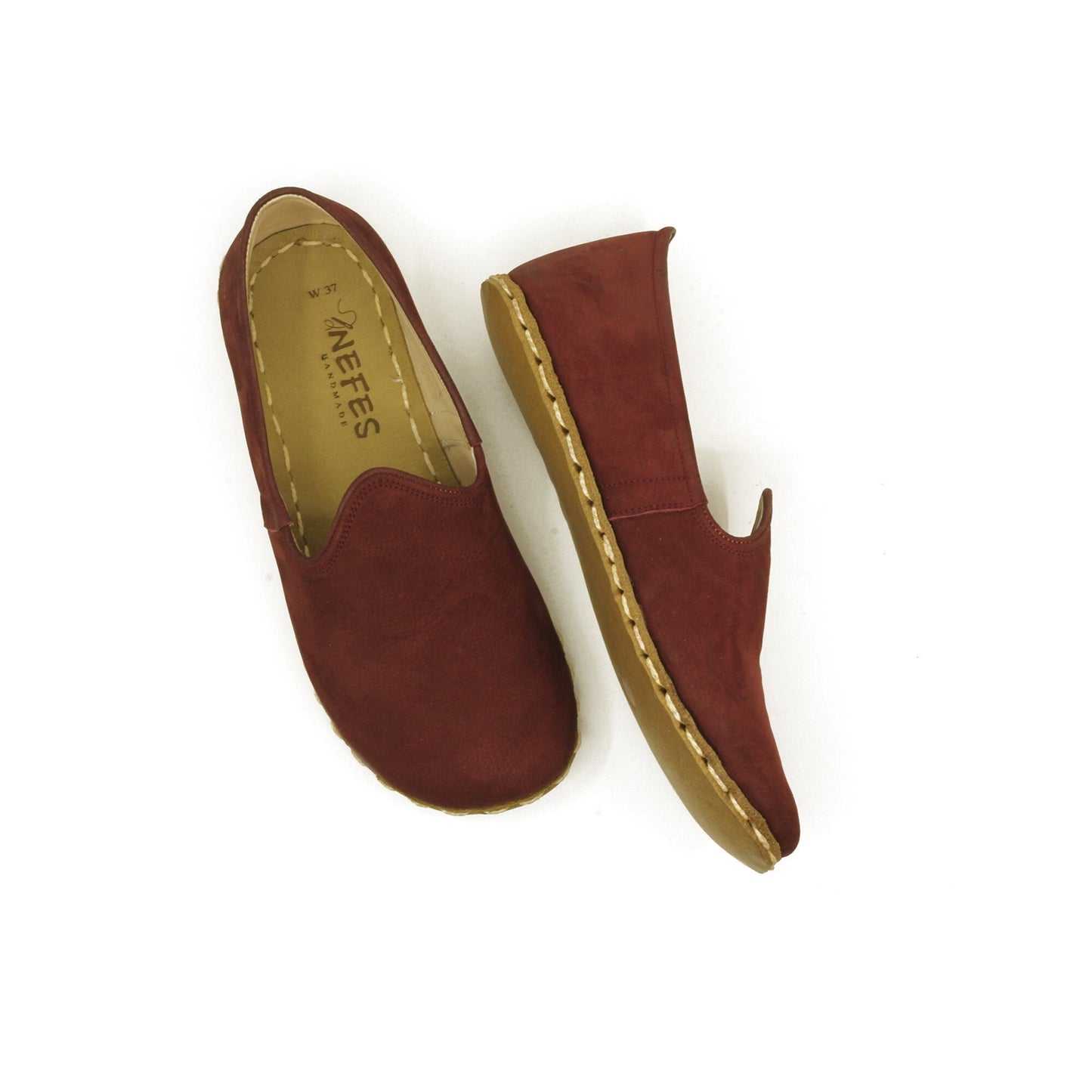 Handmade Turkish Yemeni-Style Burgundy Nubuck Women's Barefoot Shoes - A Unique and Comfortable Addition to Your Wardrobe
