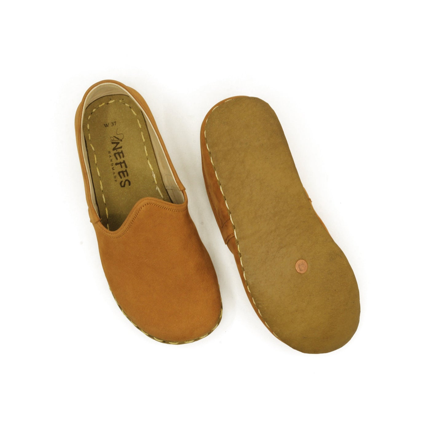Men's Handmade Orange Nubuck Leather Flat Slip-On Shoes