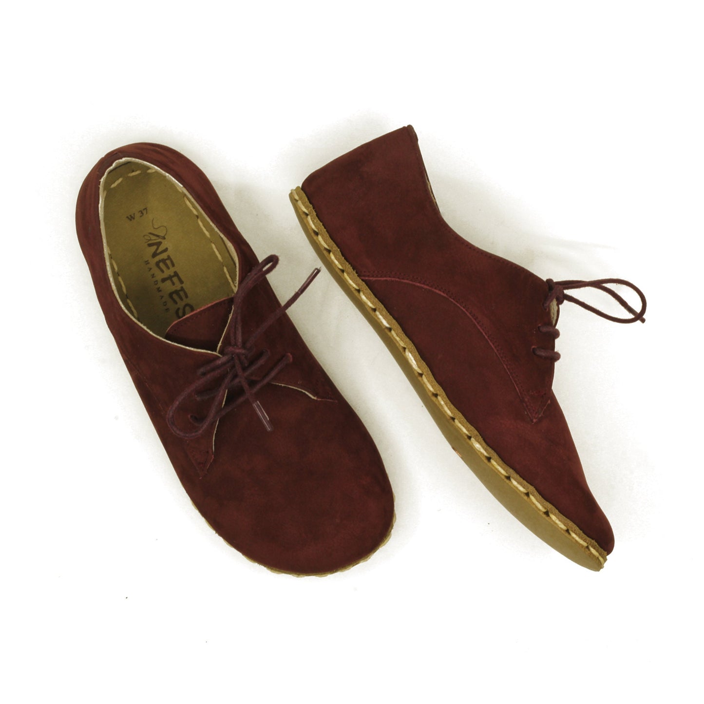 Burgundy Nubuck Leather Barefoot Shoes for Ladies | Wide-Toed Design