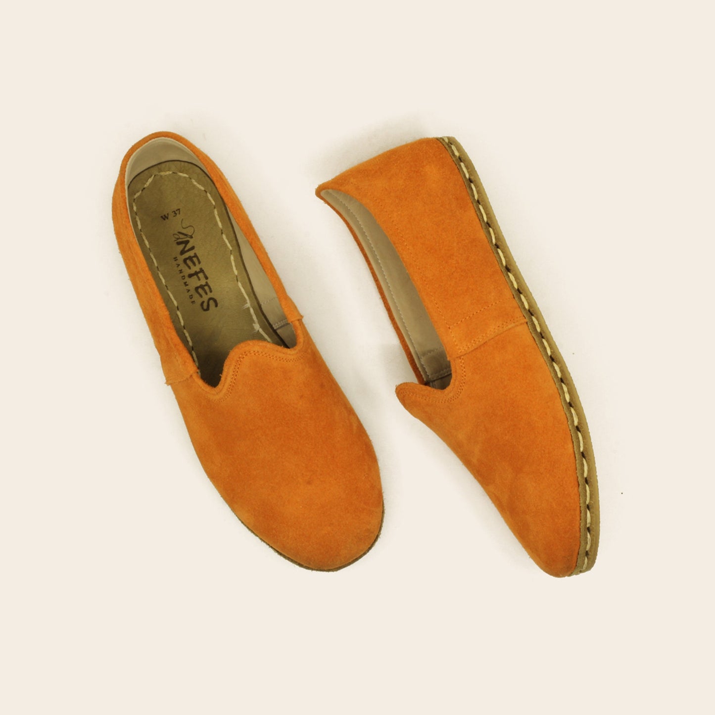 Men Shoes Handmade Orange Suede Leather Turkish Yemeni Rubber Sole