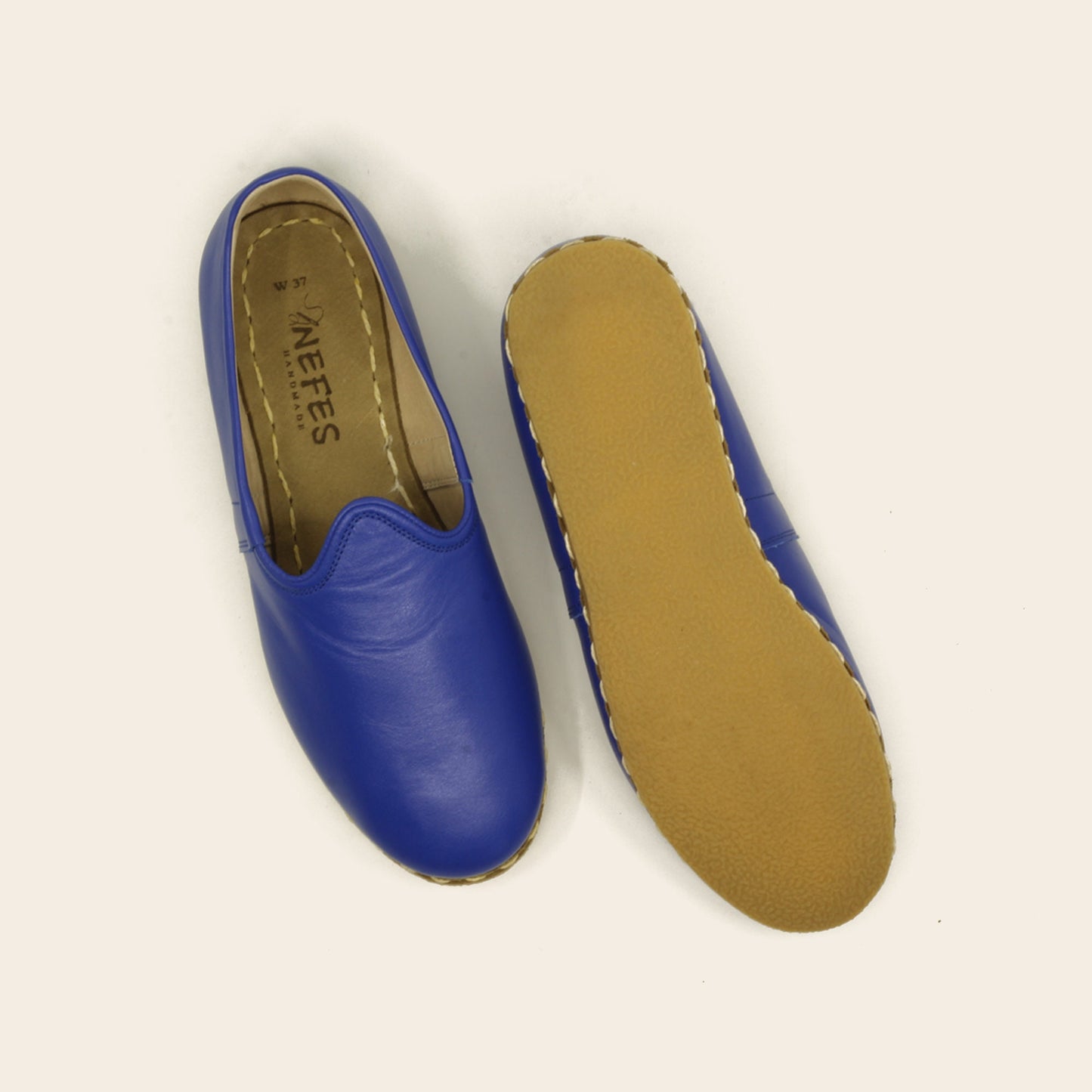 Blue Leather Handmade Loafer Shoes For Women - Nefes Shoes