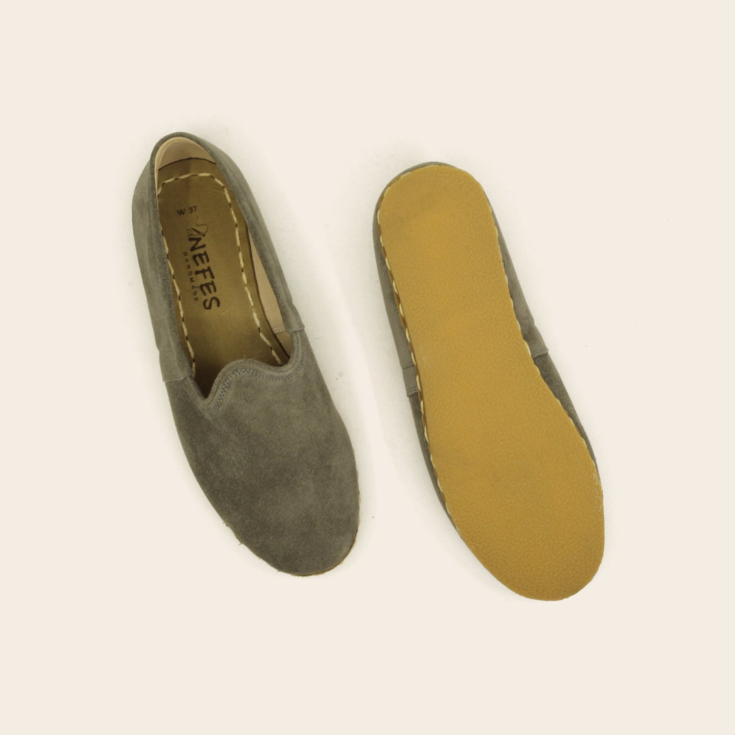 Women Shoes Handmade Gray Suede Leather Turkish Yemeni Rubber Sole