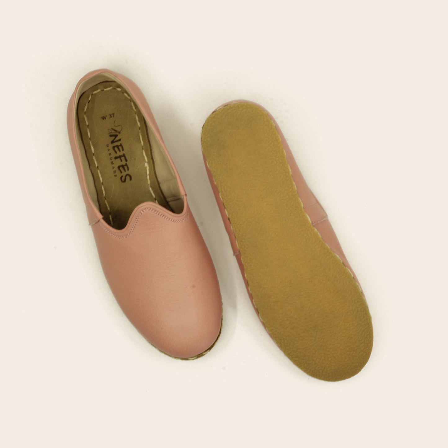 Pink Leather Handmade Flat Shoes For Women - Nefes Shoes
