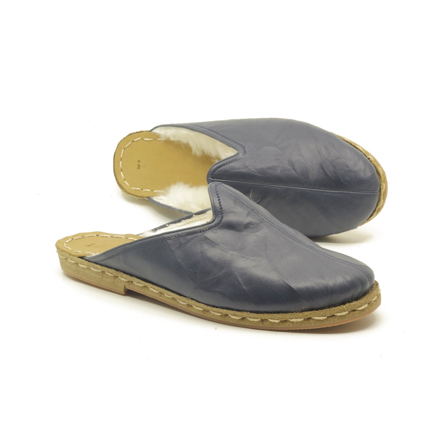 men's slippers handmade tuscan furry navy blue genuine leather outdoor spring summer – nefesshoes