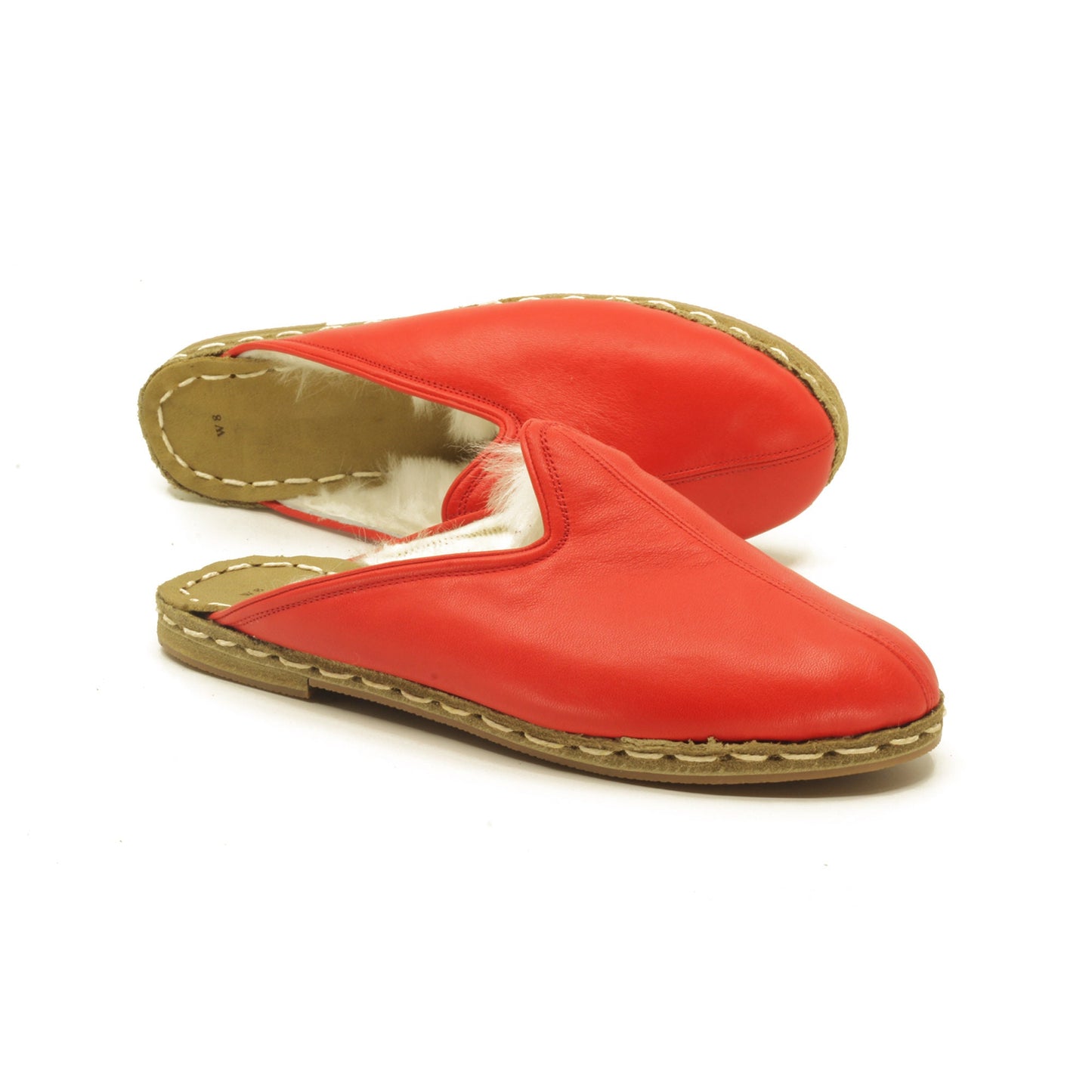 Handmade Red Leather Men's Slippers