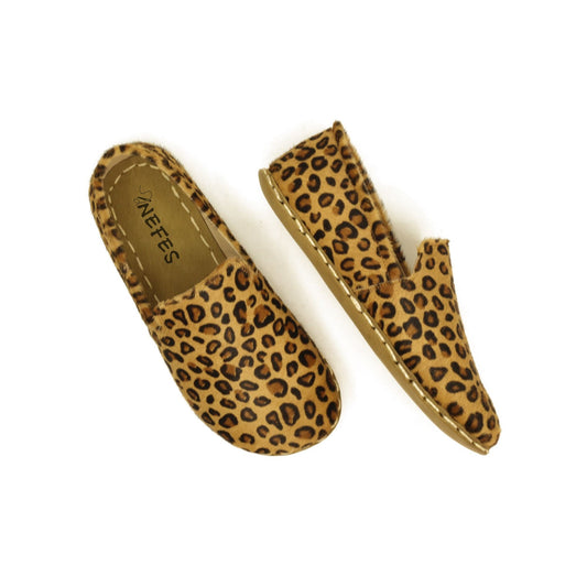 Women's Leopard Ankle Barefoot Leather Shoes - Handcrafted