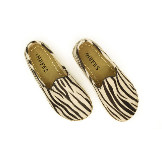 Zebra Stripe Slip-Ons: Women's Handmade Barefoot Elegance - Nefes
