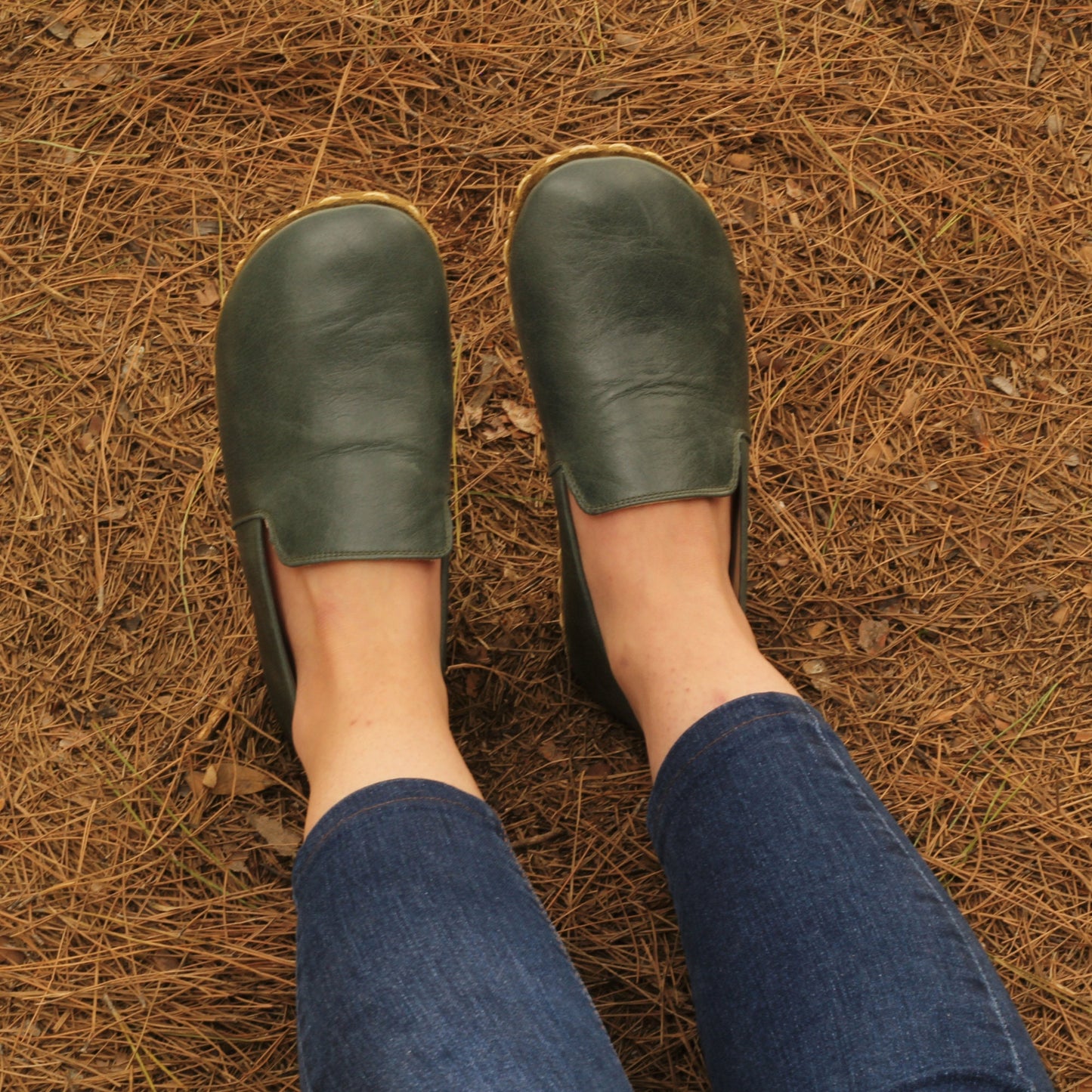 Women - Handmade - Barefoot - Leather Shoes, Modern - Green