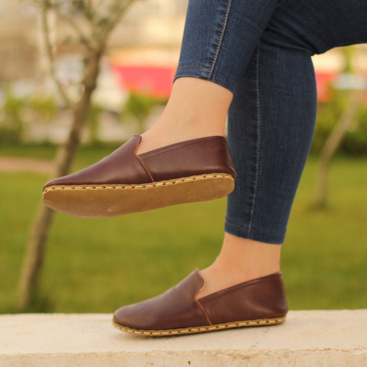 Handmade Dark Brown Leather Earthing Shoes: Wide Toe Box