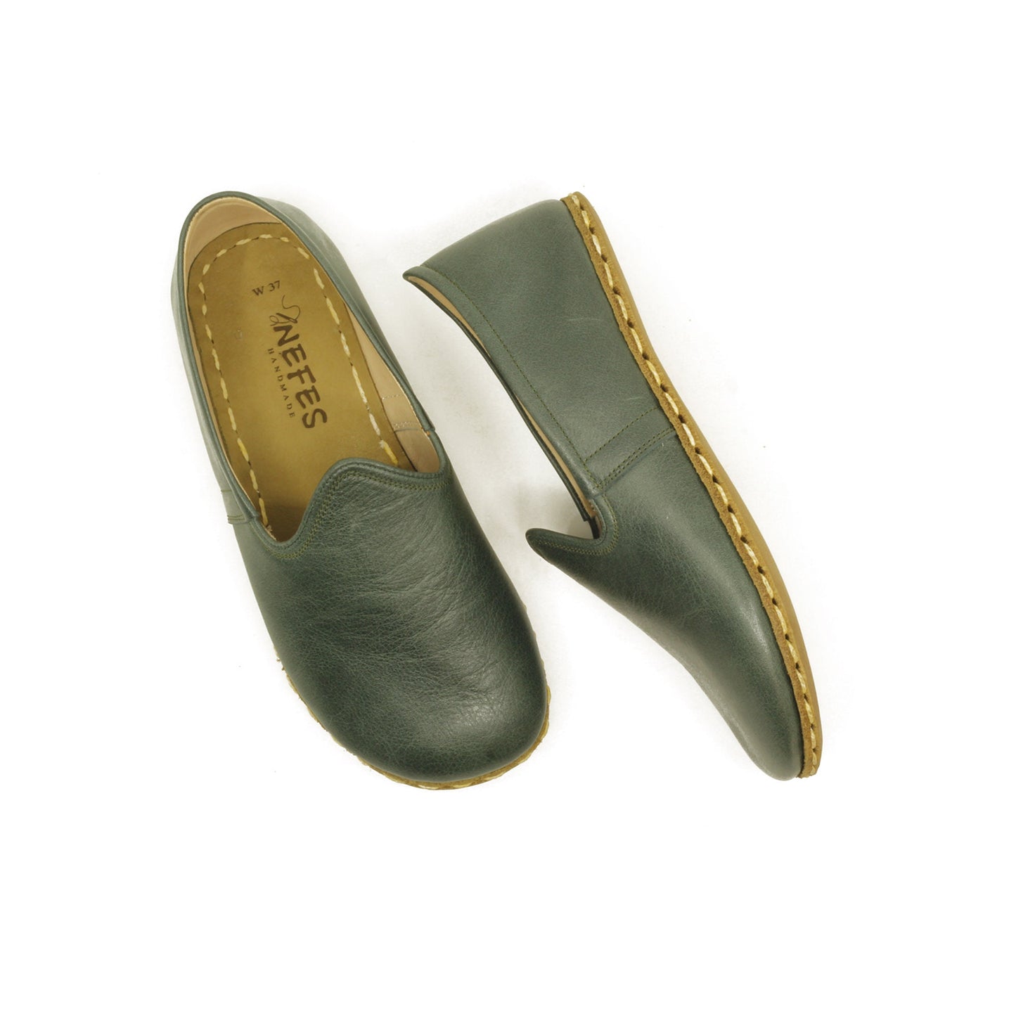 Handmade Green Leather Women's Barefoot Moccasin Loafers - A Stylish and Comfortable Addition to Your Wardrobe