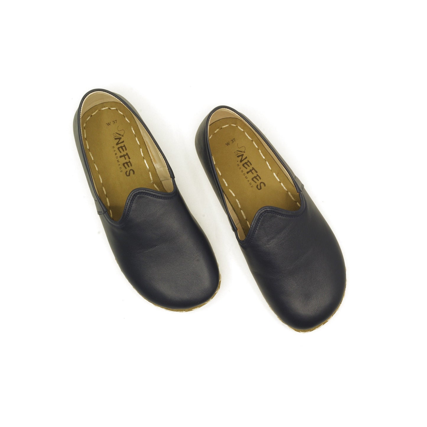 Barefoot Shoes Women, Handmade, Navy Blue Leather - Nefes Shoes