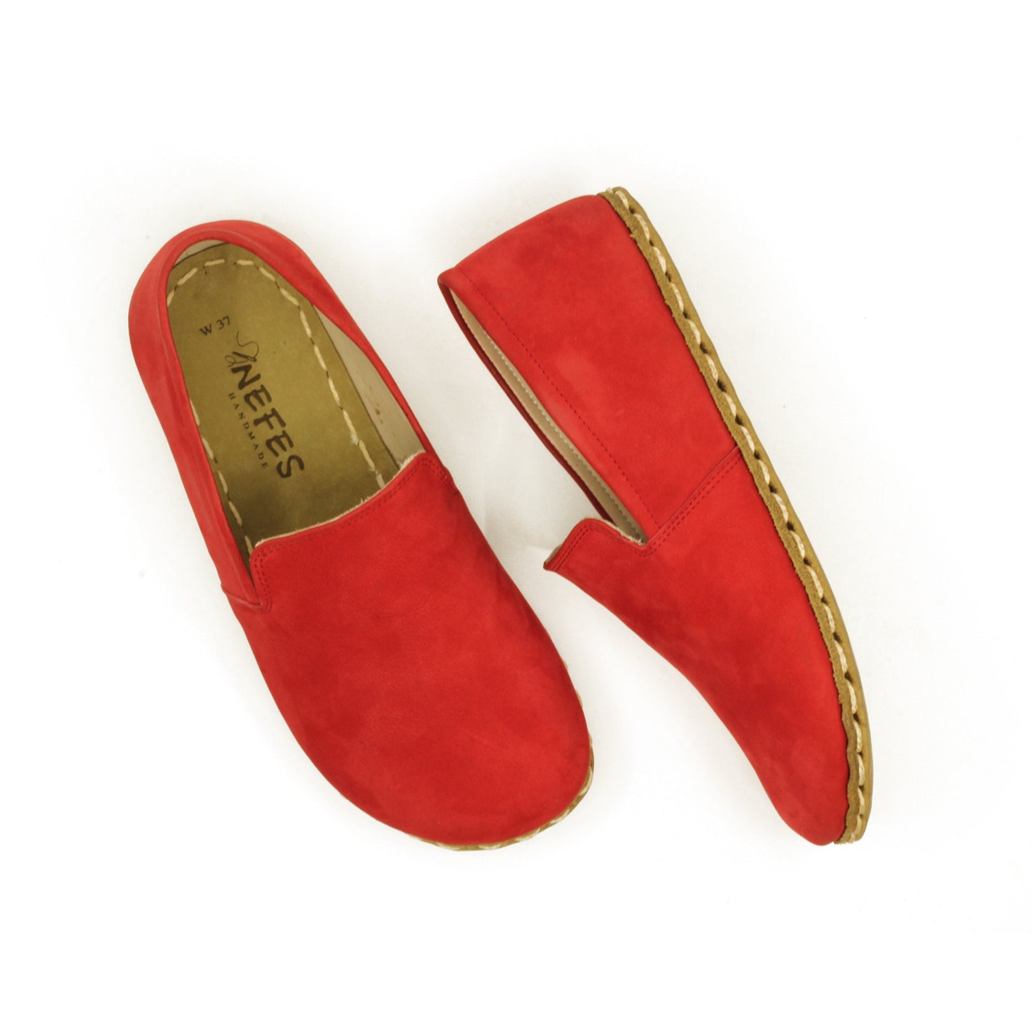 Women - Handmade - Barefoot - Leather Shoes, Modern - Red Nubuck
