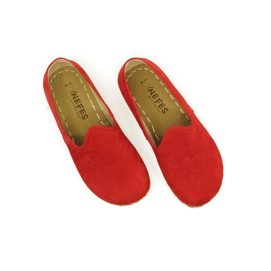 Experience Unmatched Comfort and Style with Handmade Red Nubuck Leather Barefoot Shoes for Women from Turkey