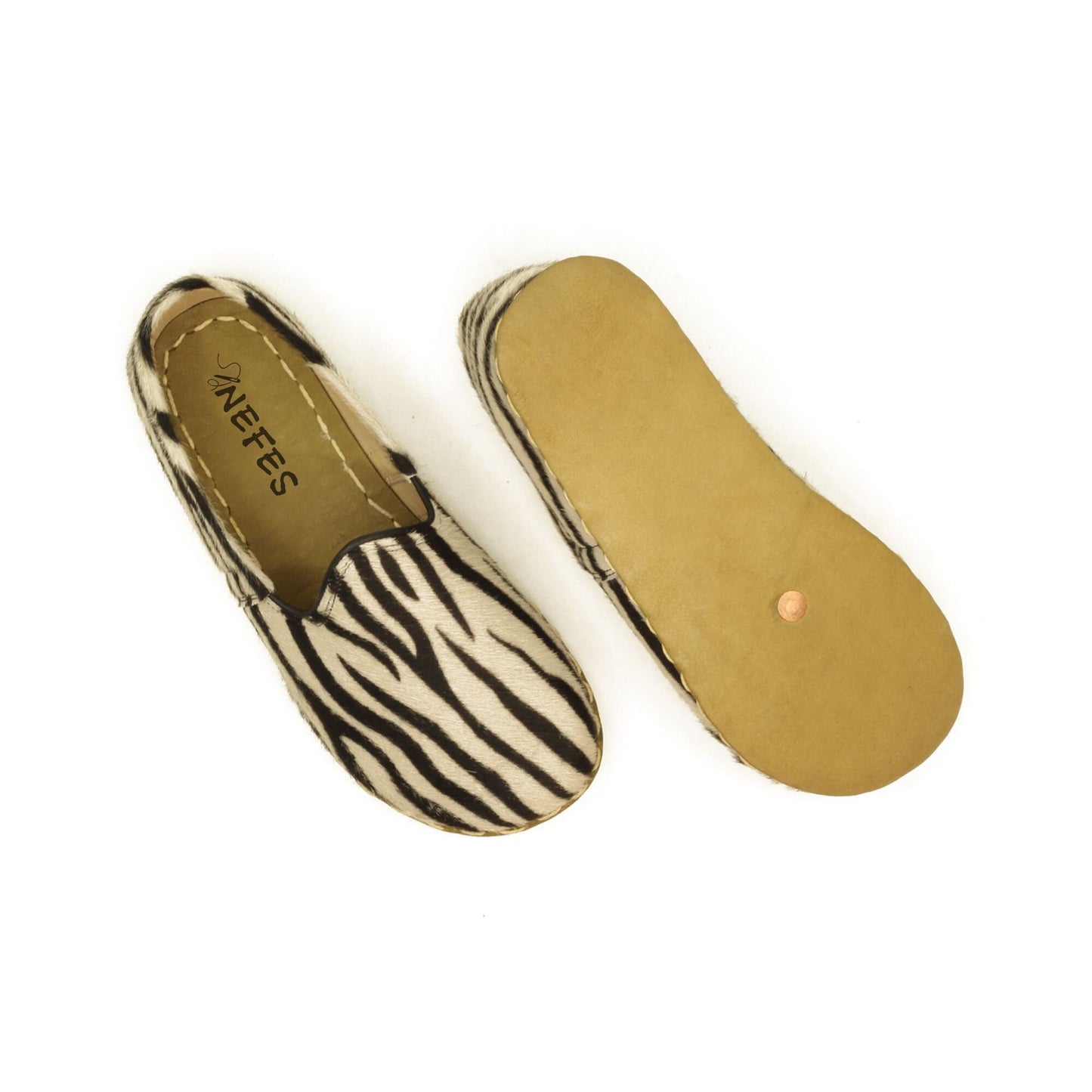 Trendy Handmade Women's Zebra Print Hairy Leather Slip-Ons - Comfortable and Stylish