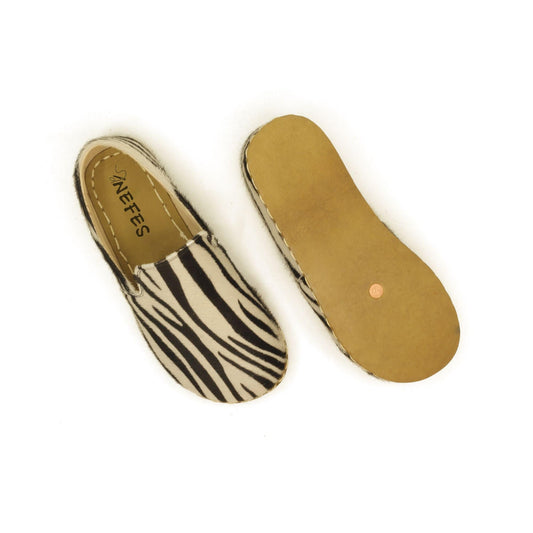 Zebra Patterned Barefoot Leather Shoes-Nefes Shoes