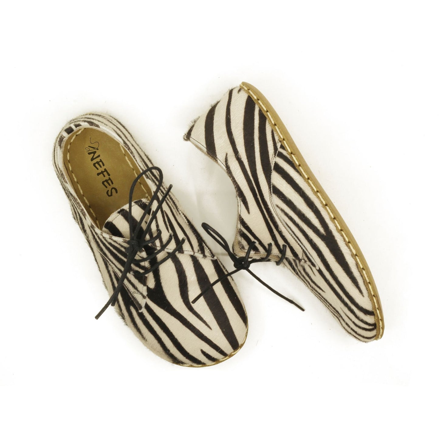 Women - Handmade - Oxford - Laced - Barefoot - Leather Shoes, - Zebra