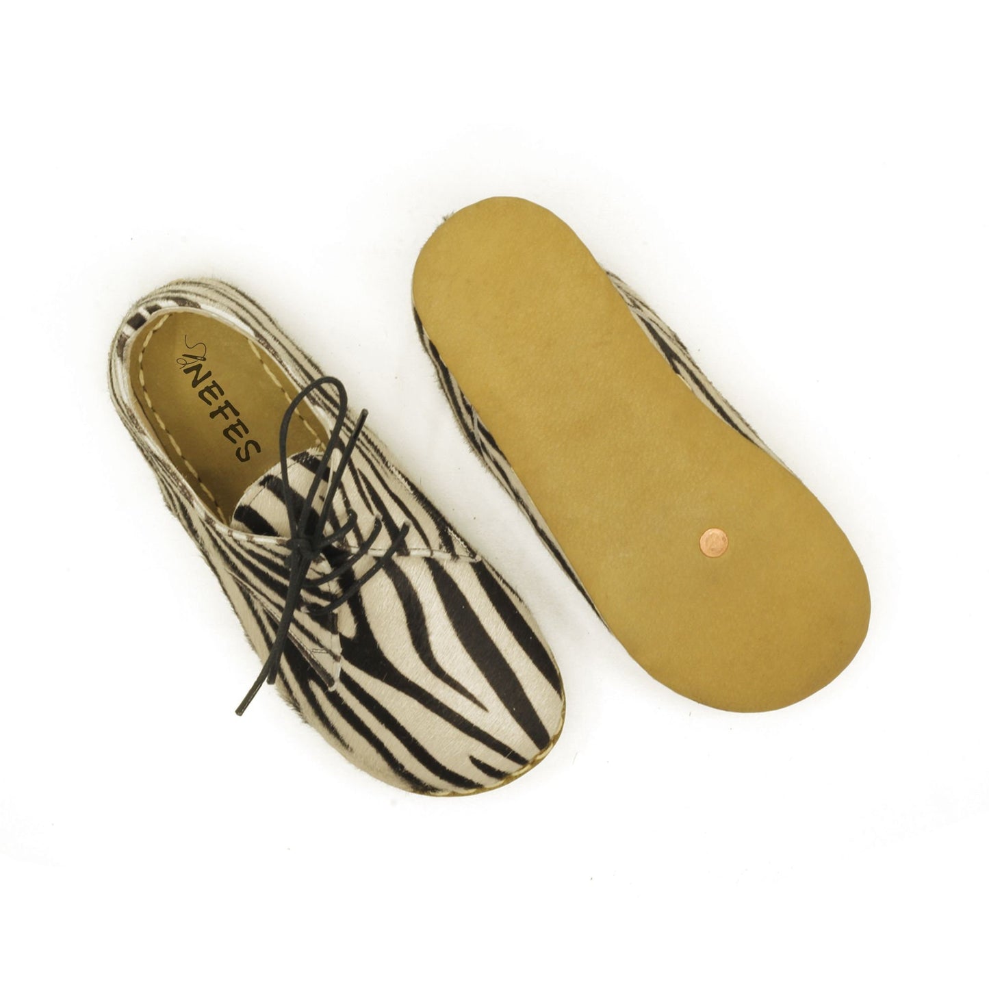 Women - Handmade - Oxford - Laced - Barefoot - Leather Shoes, - Zebra