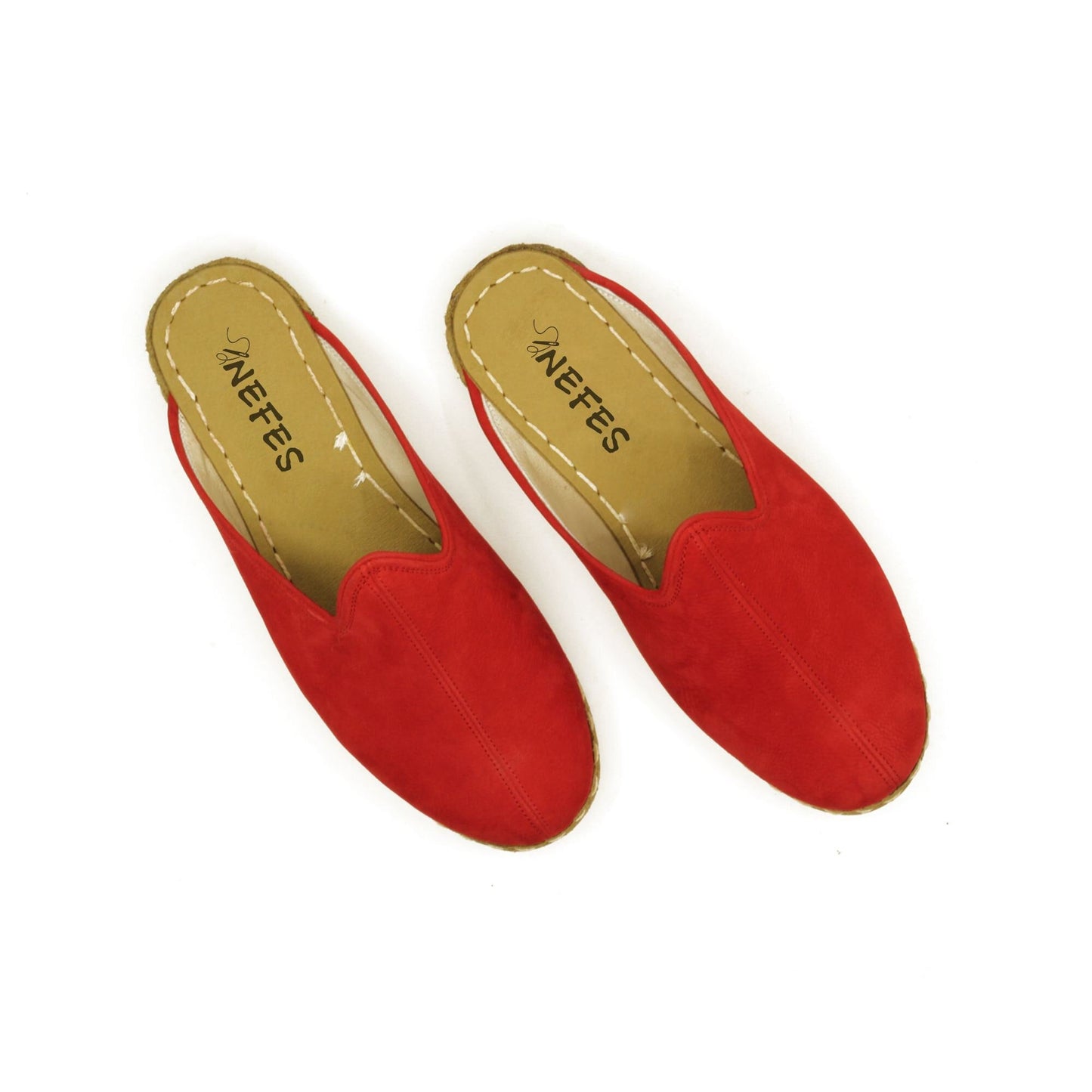 Close Toed Slippers - Red Nubuck Leather - Winter Slippers - Rubber Sole - For Women