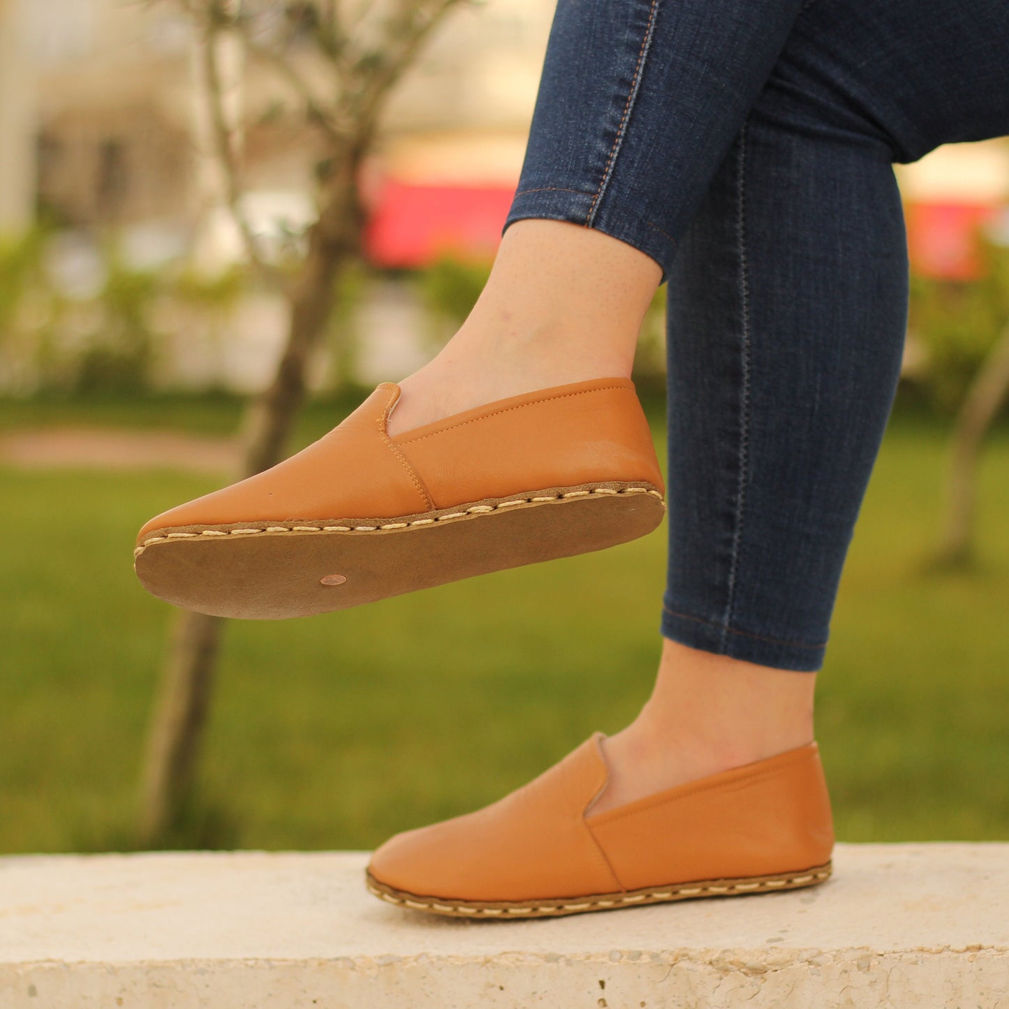 Handmade Light Orange Ladies Soft Leather Casual Barefoot Shoes | Perfect for Any Occasion