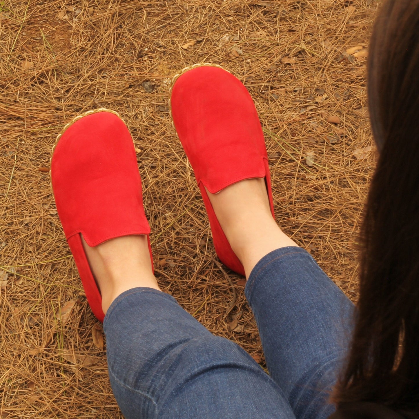 Women - Handmade - Barefoot - Leather Shoes, Modern - Red Nubuck