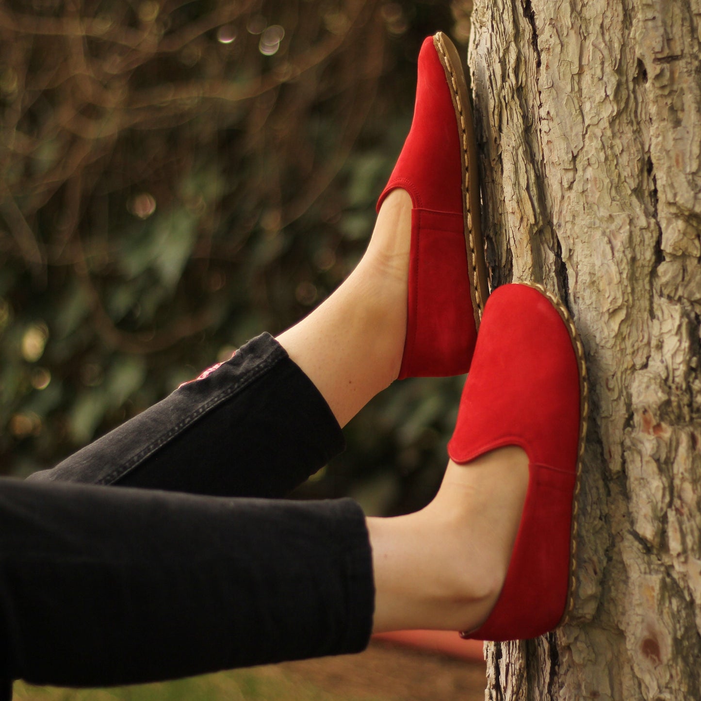 Women - Handmade - Barefoot - Leather Shoes, Calssic - Red Nubuck
