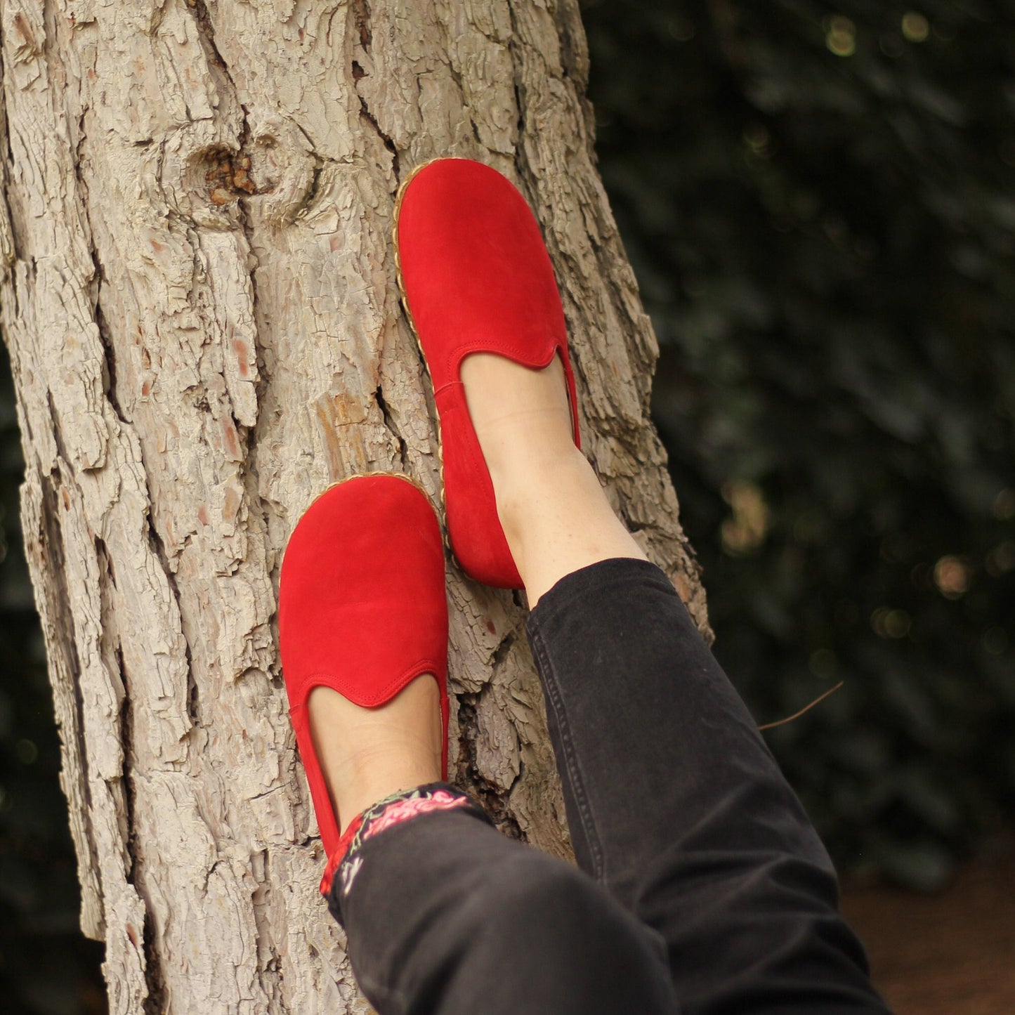 Red Nubuck Leather Barefoot Shoes: Handmade & Zero Drop