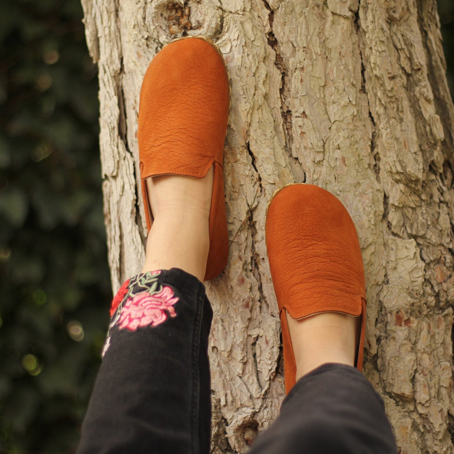 Dark Orange Nubuck Barefoot Shoes for Women with Wide Toe Box | Fashionable and Comfortable