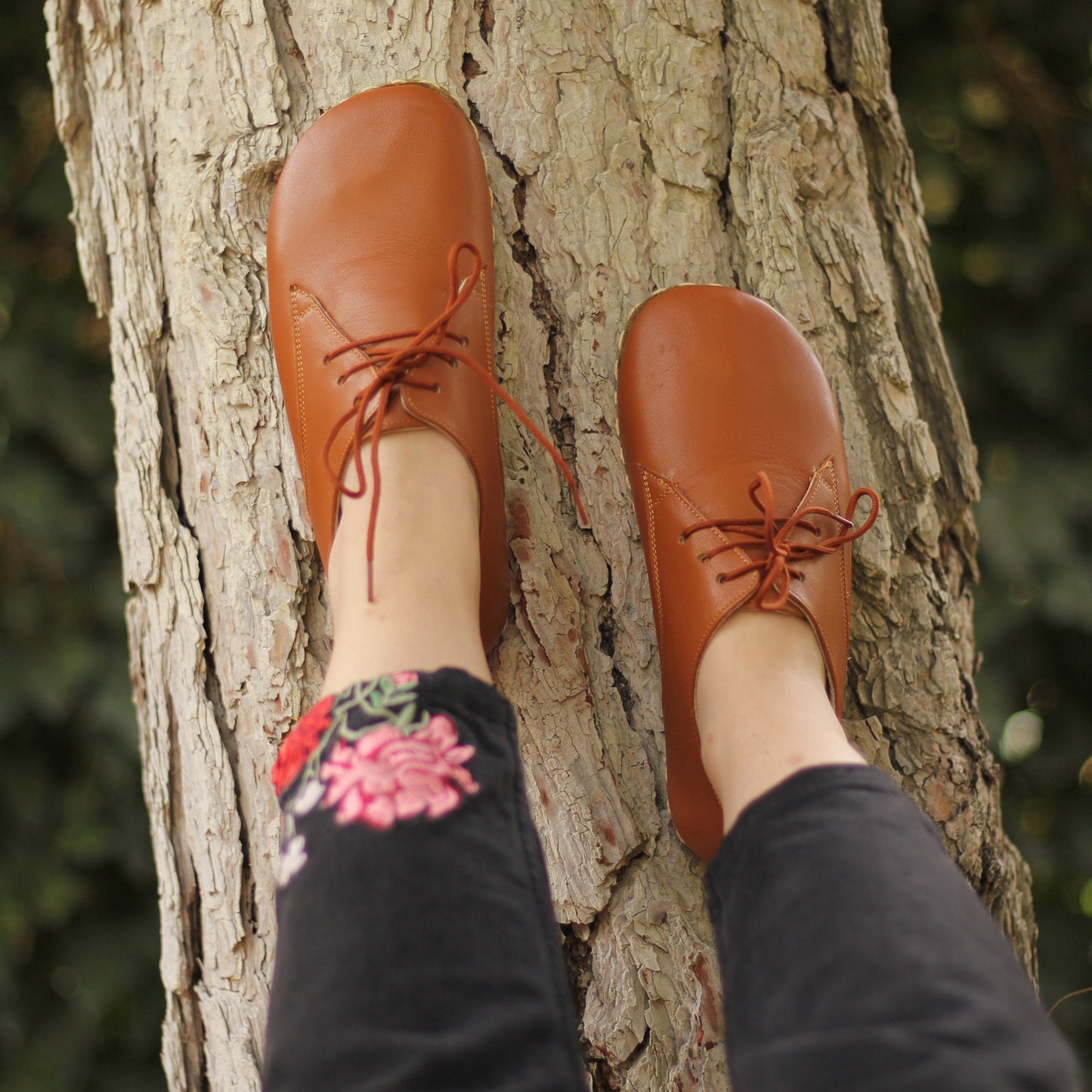 Women - Handmade - Oxford - Laced - Barefoot - Leather Shoes, - Brown