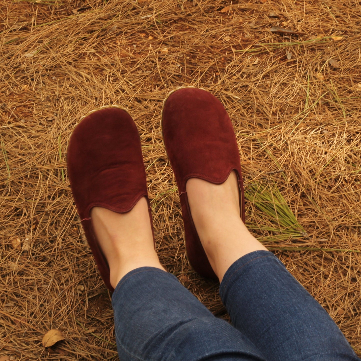Women - Handmade - Barefoot - Leather Shoes, Classic- Claret Red Nubuck
