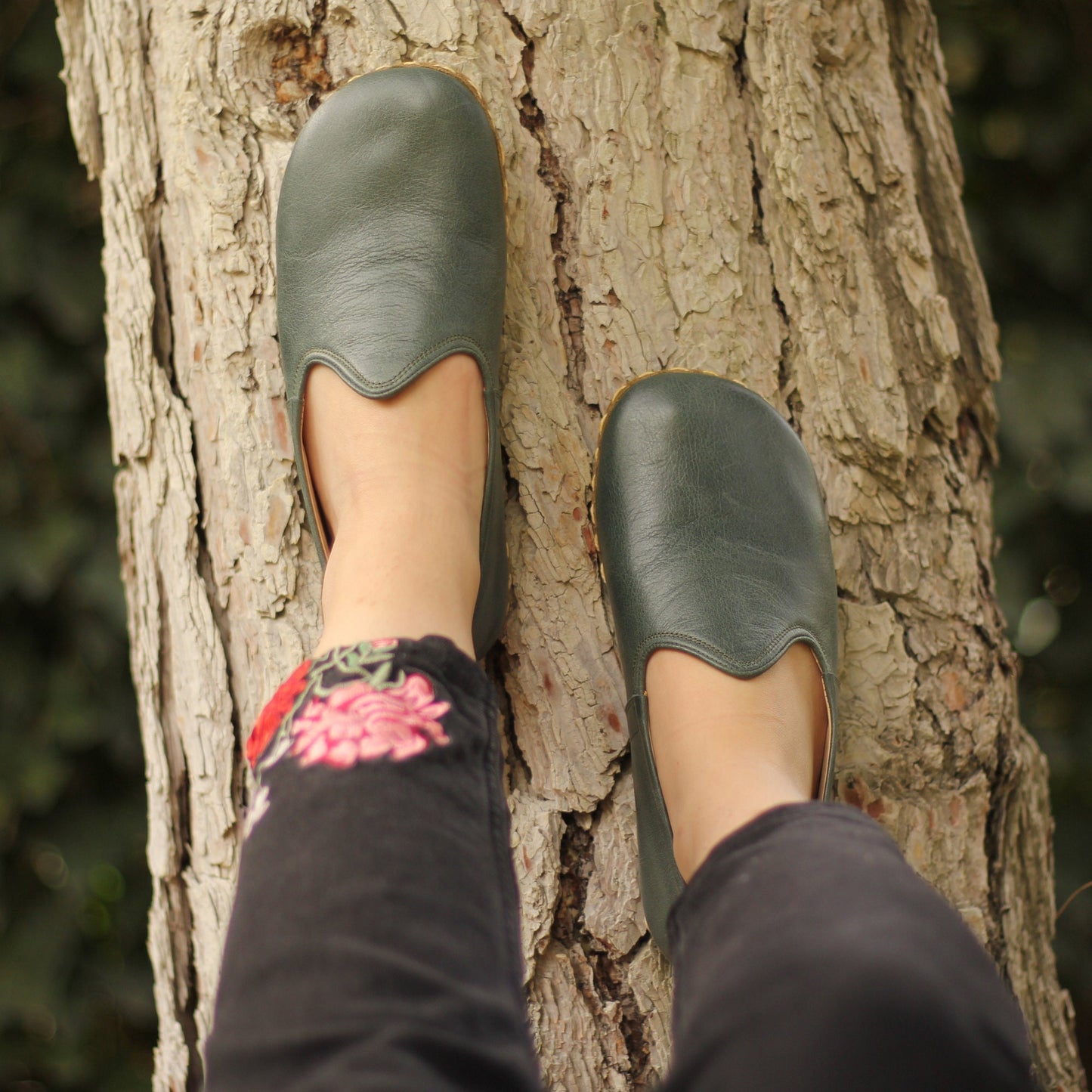 Women - Handmade - Barefoot - Leather Shoes, Classic- Green
