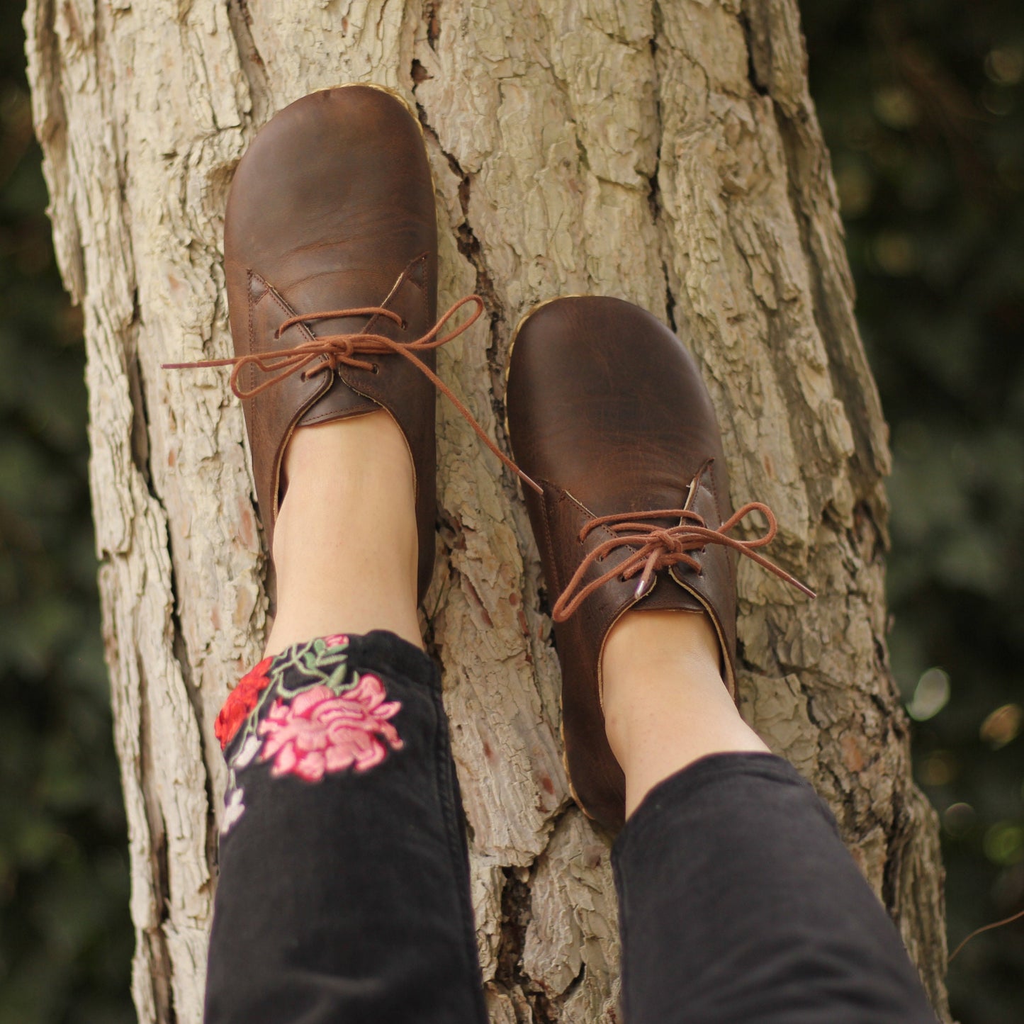 Women - Handmade - Oxford - Laced - Barefoot - Leather Shoes - Crazy Brown