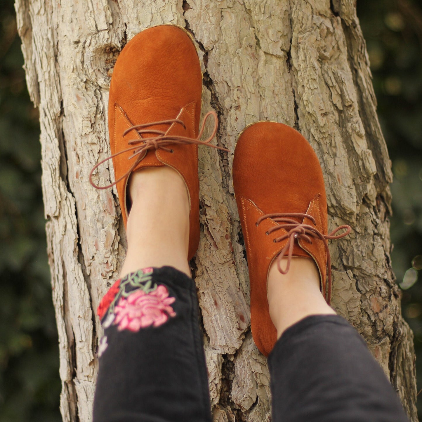 barefoot shoes women oxford shoes orange nubuck leather handmade lace up for women - nefes shoes