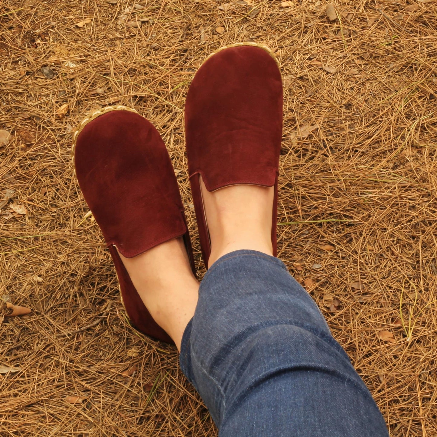 Claret Red Nubuck Barefoot Shoes: Handmade Leather Elegance