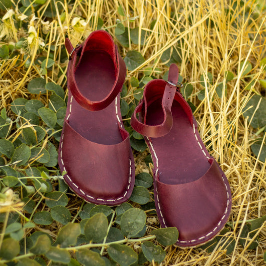 Sandals Barefoot Handmade Leather Claret Red
